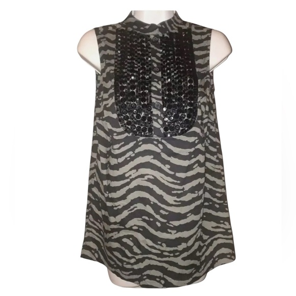 Michael Kors V-Neck Zebra Animal Print Sequence Sleeveless Blouse size XS - Picture 1 of 6